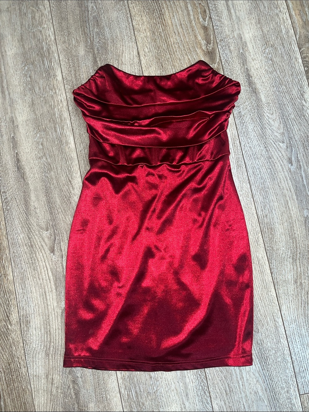 Strapless Red Satin Cocktail Dress